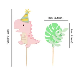 Children happy birthday green jungle dinosaur theme cake toppers safari set for kids birthday party cake decoration supplies