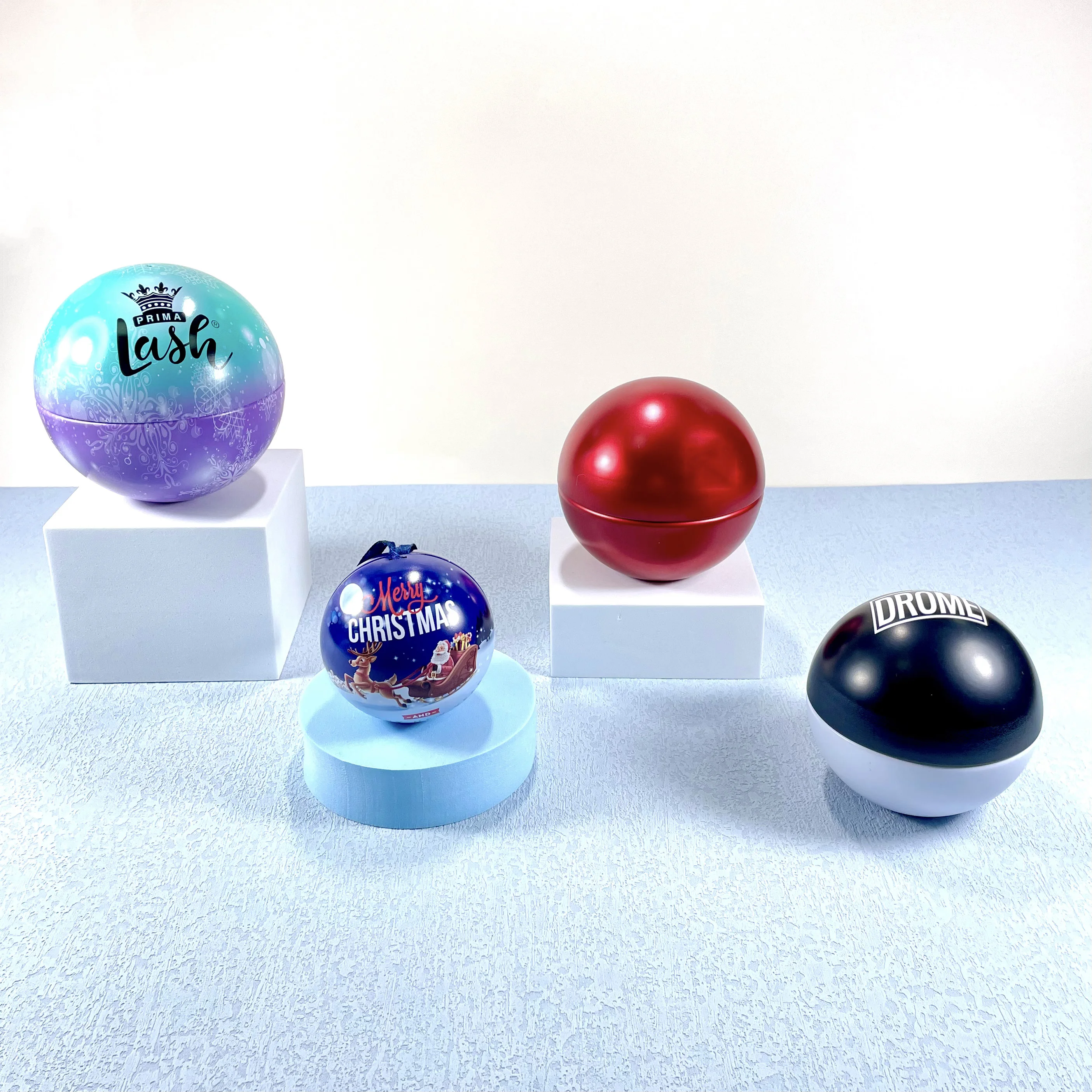 Бесплатный образец, Рождественский шар, жестяная коробка, косметическая упаковка для ресниц, круглая жестяная коробка