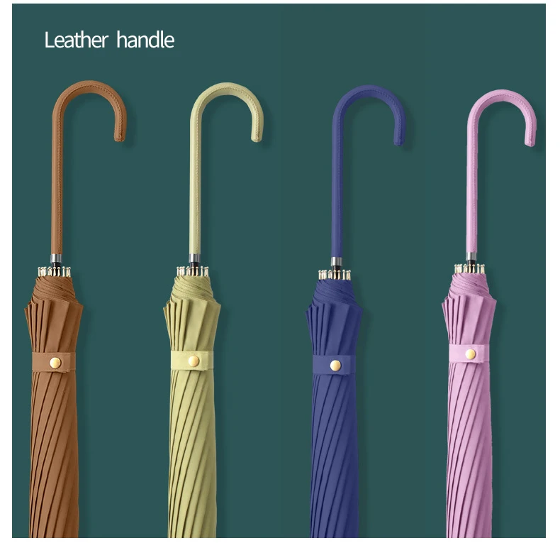  New solid color 16-bone long handle umbrella female automatic with logo printed