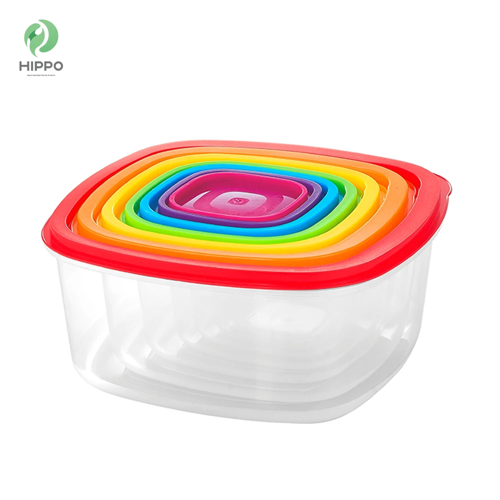 Custom 7pcs rainbow food storage plastic rainbow box hard plastic storage box
