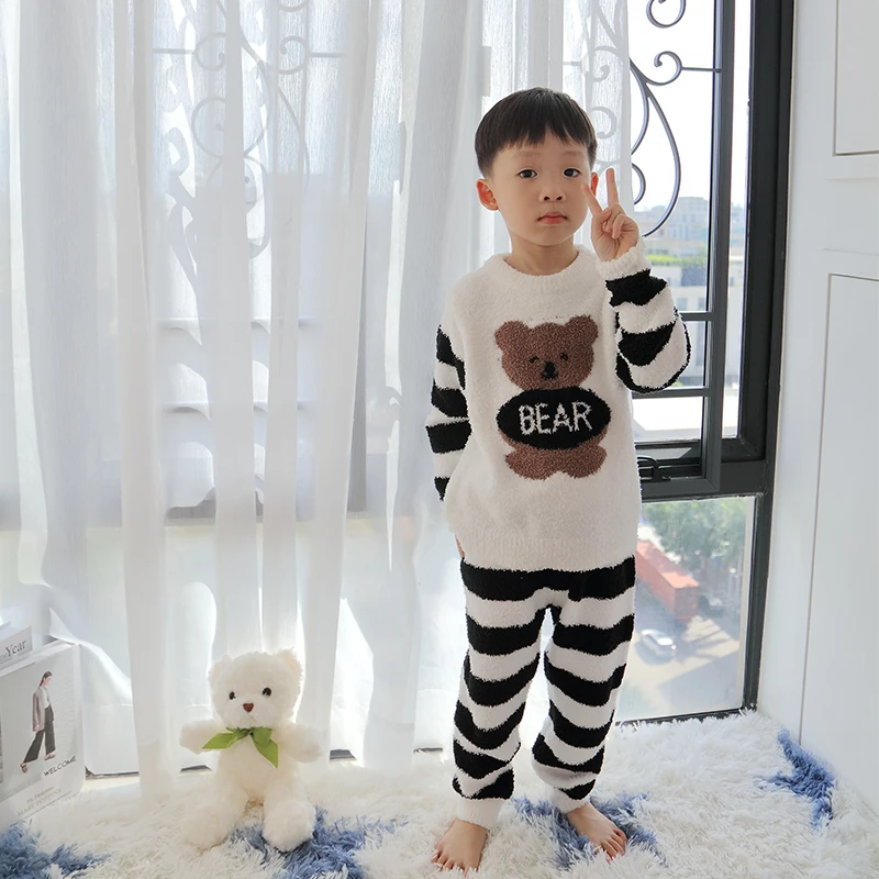 Лидер продаж, детская мягкая Пижама с восковым медведем, костюм для родителей и детей, мультяшная одежда для сна, теплая и удобная Пижама, комплект из двух предметов