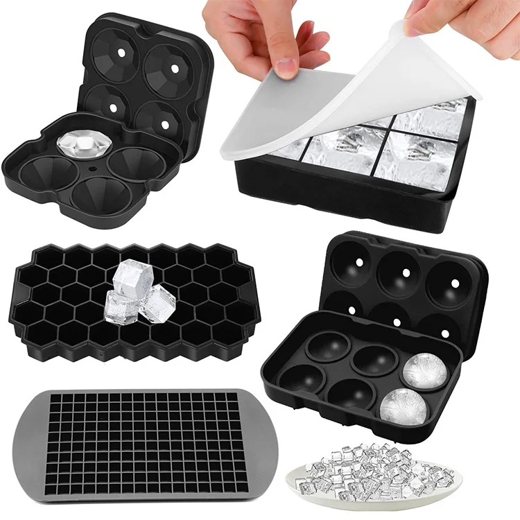 2021 New Set Ice Tray 5 Pcs Multi Purpose Food Grade Silicone Ice Cube Tray Ice Ball Set