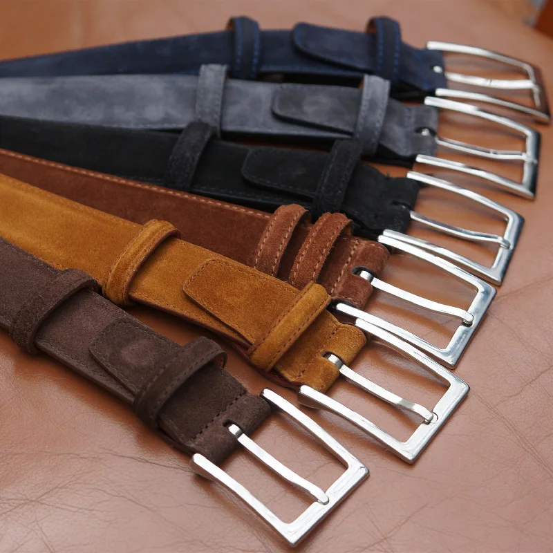 Factory Customized Simple Design Alloy Pin Buckle Suede Leather Belt for Male Casual Jeans Suits