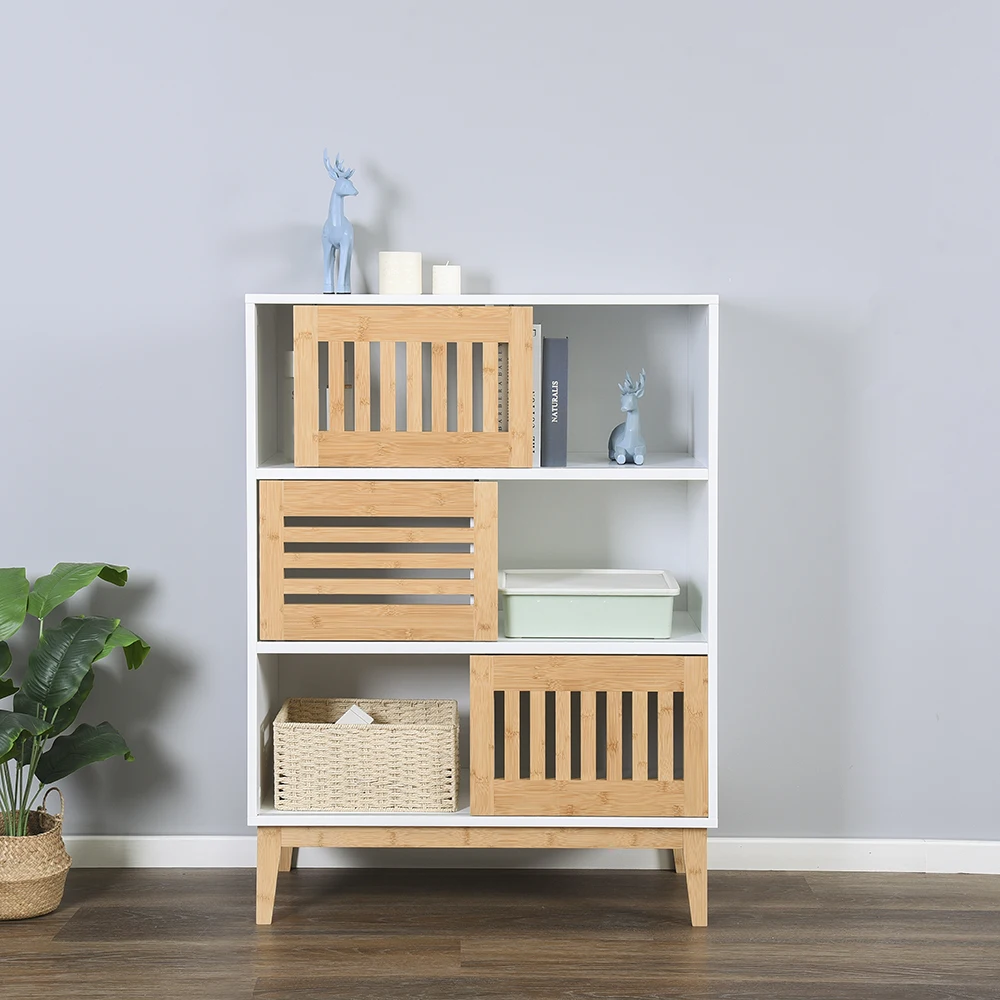 MDF Furniture Wood Pattern 6 Cubes Shelf with Wooden Doors Living room Bedroom Cabinet Corner Storage Cabinet