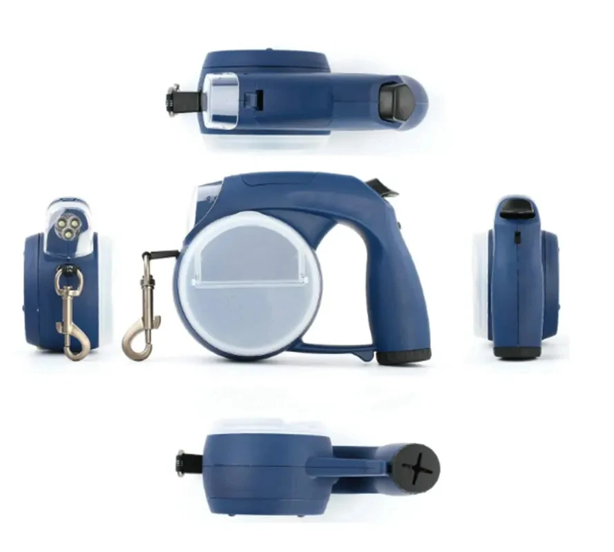 4 in1 Pet leash Retractable Dog Leash with LED Light, Poop Bag Dispenser, and Food Storage