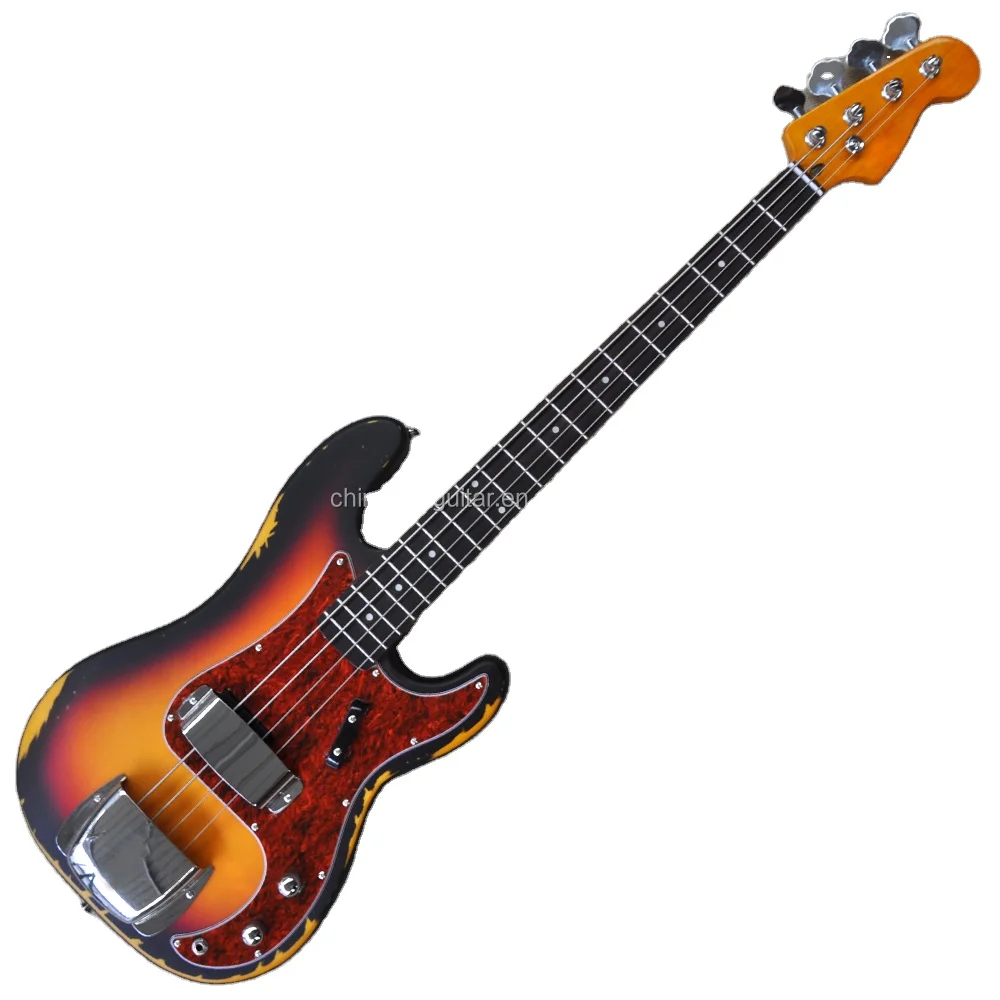 Flyoung Tobacco Sunburst Relic Style Electric Bass Guitar 4 Strings Bass Custom Made
