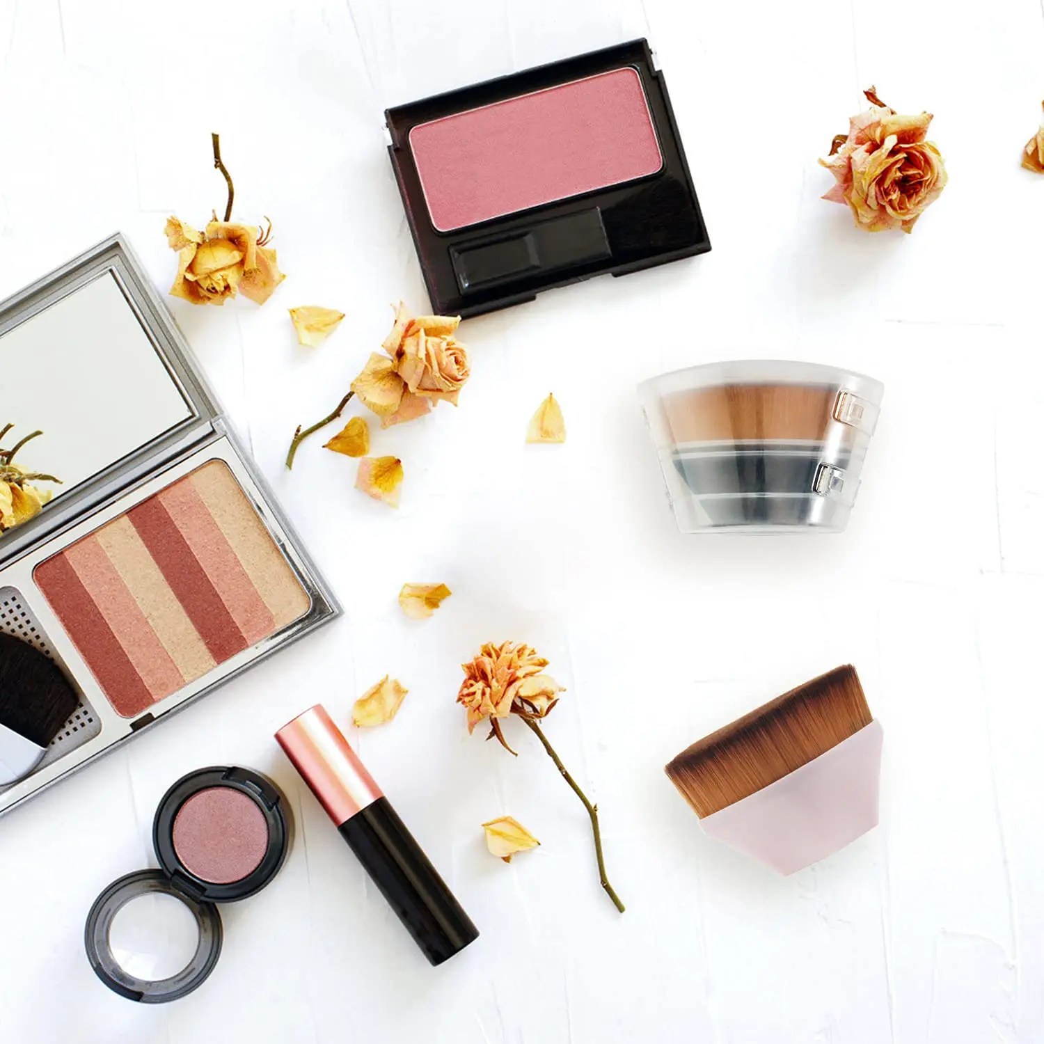 Foundation Flat Top Travel for Blending Liquid Cream or Powder Cosmetics with Protective Case Easy to Carry Make up Brush