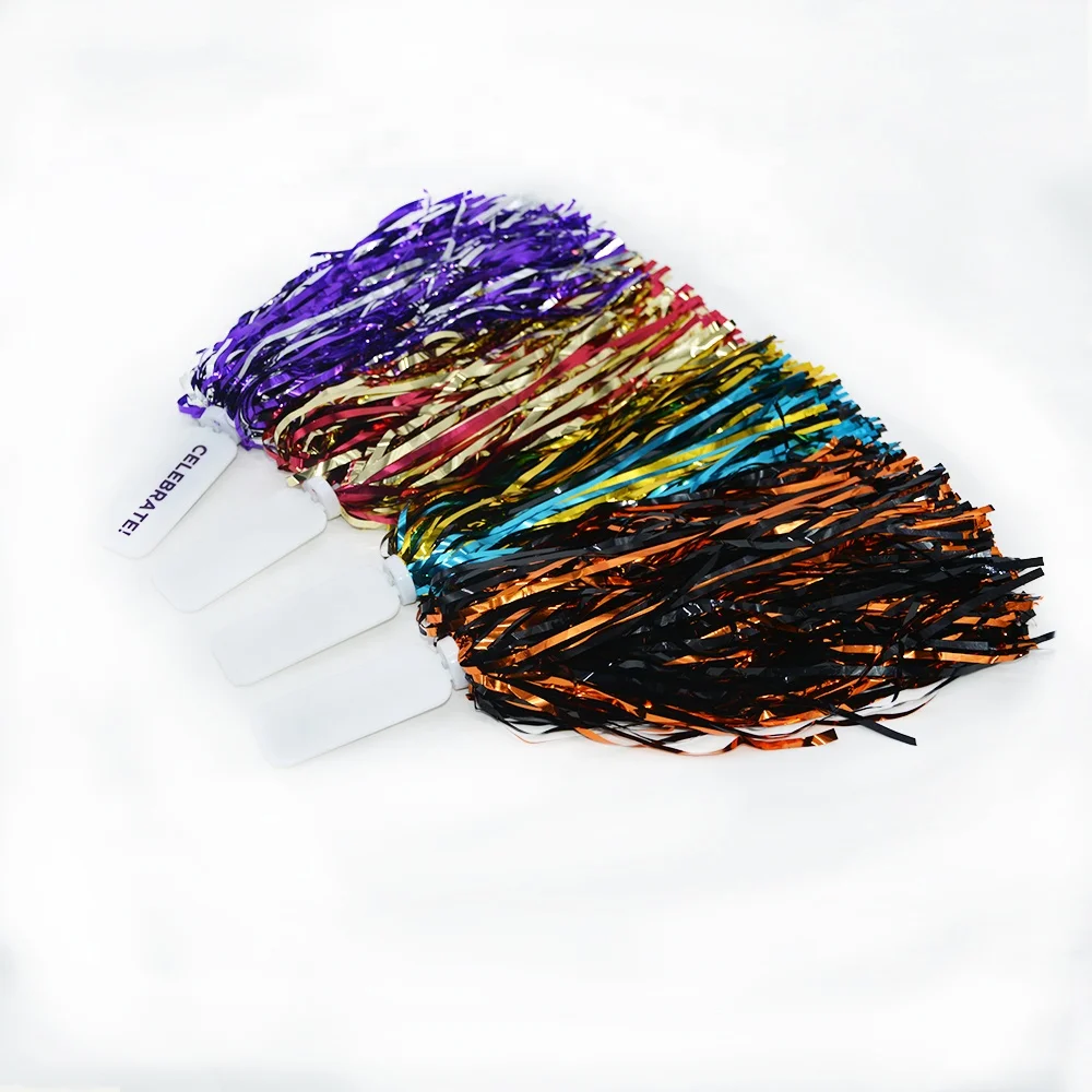 Cheer squad pompoms cheerleading rooter poms for cheering blue white cheer shakers with logo on flat handle poms