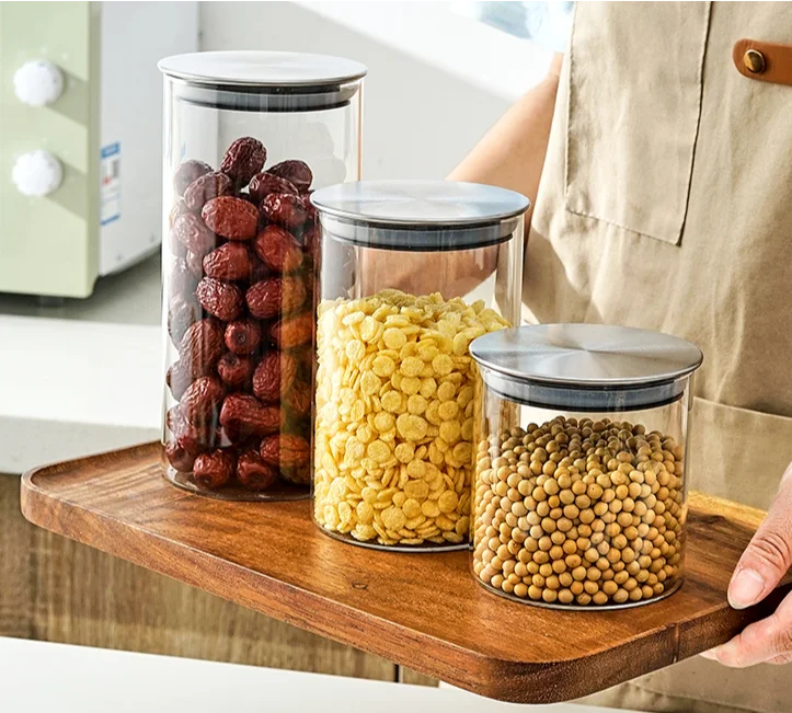 New Clear Wide Mouth Kitchen Spice Box Food Candy Storage Borosilicate Bottle Container Glass Jar With Stainless Steel Lid