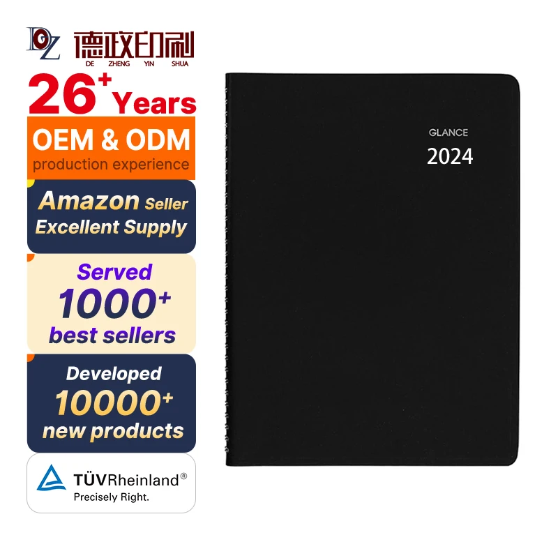 2024 Weekly Planner Day Minder Quarter-hourly Appointment Book 8x11 Large Black Journal Notebooks