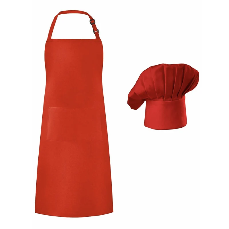 Polyester Cotton Cooking Aprons Adult Chef Apron Hat Sets For Men