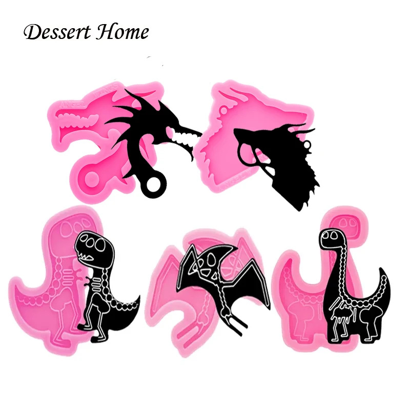 DY1290 Shiny Silicone Dinosaur Mold Resin Craft Moulds for DIY Charms Making Flying Dragon Keychain, Chocolate Fondant Cake