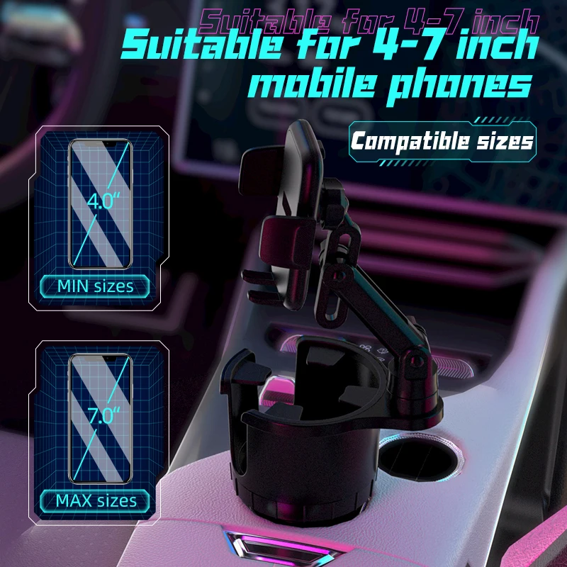 2 in 1 car cup holder phone holder mount ajustable with phone cup holder 2 in 1 for car Long Neck Car Phone Mount