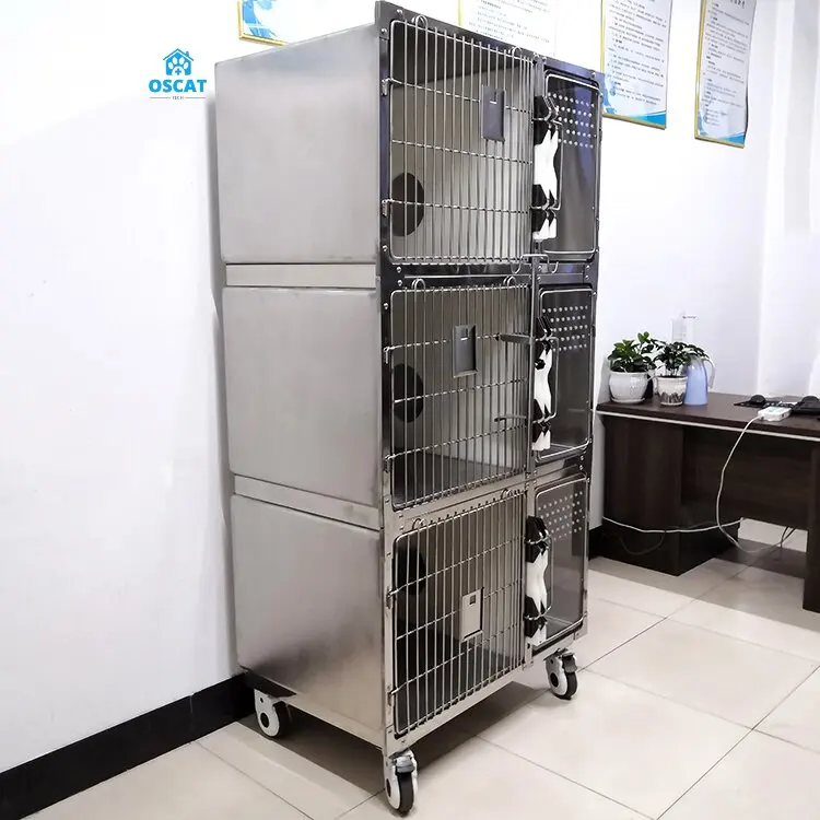 OSCAT  EUR PET High Pressure Rugged Inpatient 304 Stainless Steel Pet Cage With Wheels Pet Kennel Cage