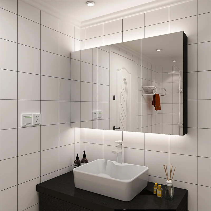 Bathroom mirror cabinet Door LED Bathroom Mirror Cabinet with Shaver Socket mirror cabinet for bathroom