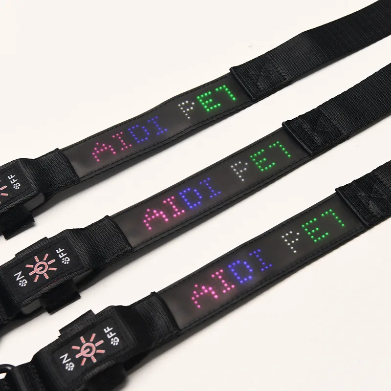 DIY LED Dog Collars LED Display Light Flashing LED Dog Collar with flexible Matrix Panel RGB Pixel Pattern Smart APP Control