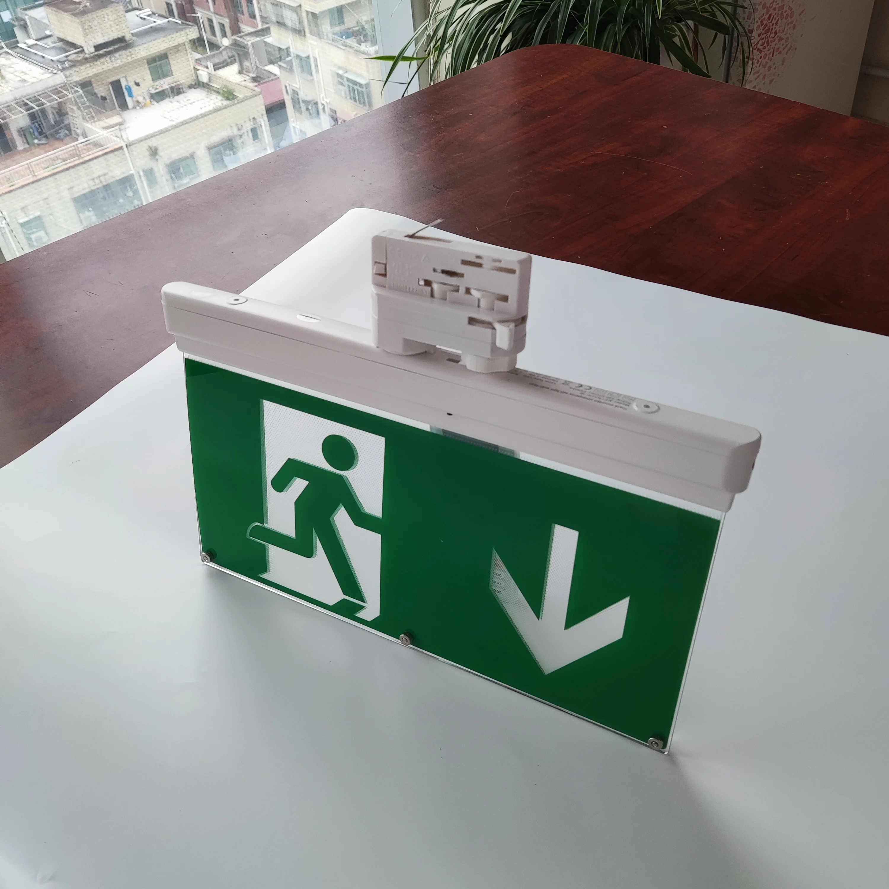 Self-test Function Track Mounted Led Emergency Exit Sign Light With Rechargeable Battery Backup For 3 Circuit Track System