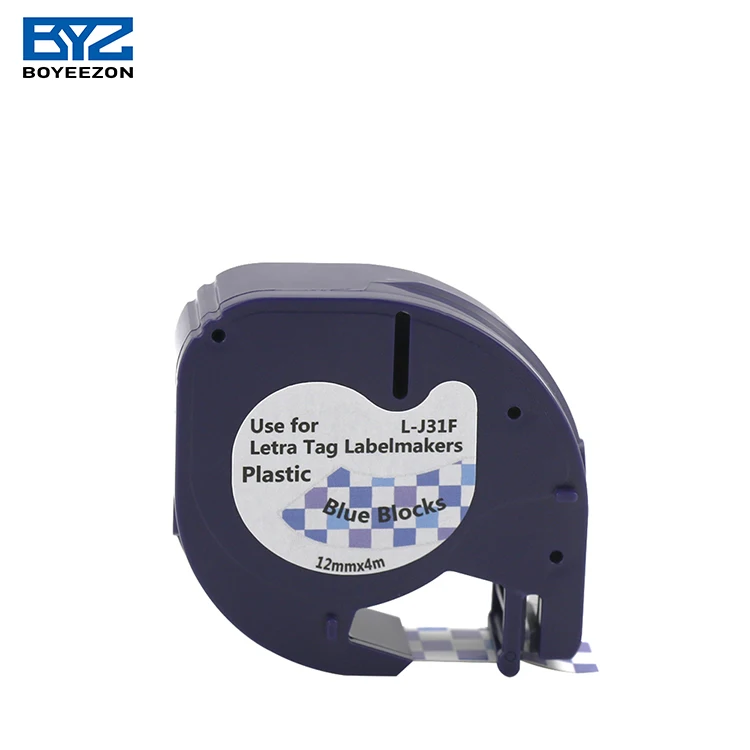 Cartoon adhesive label tape L-J31F 12mm x 4m No carbon thermal Black on Blue Blocks Compatible Dymo LetraTag Cartoon Label Tape