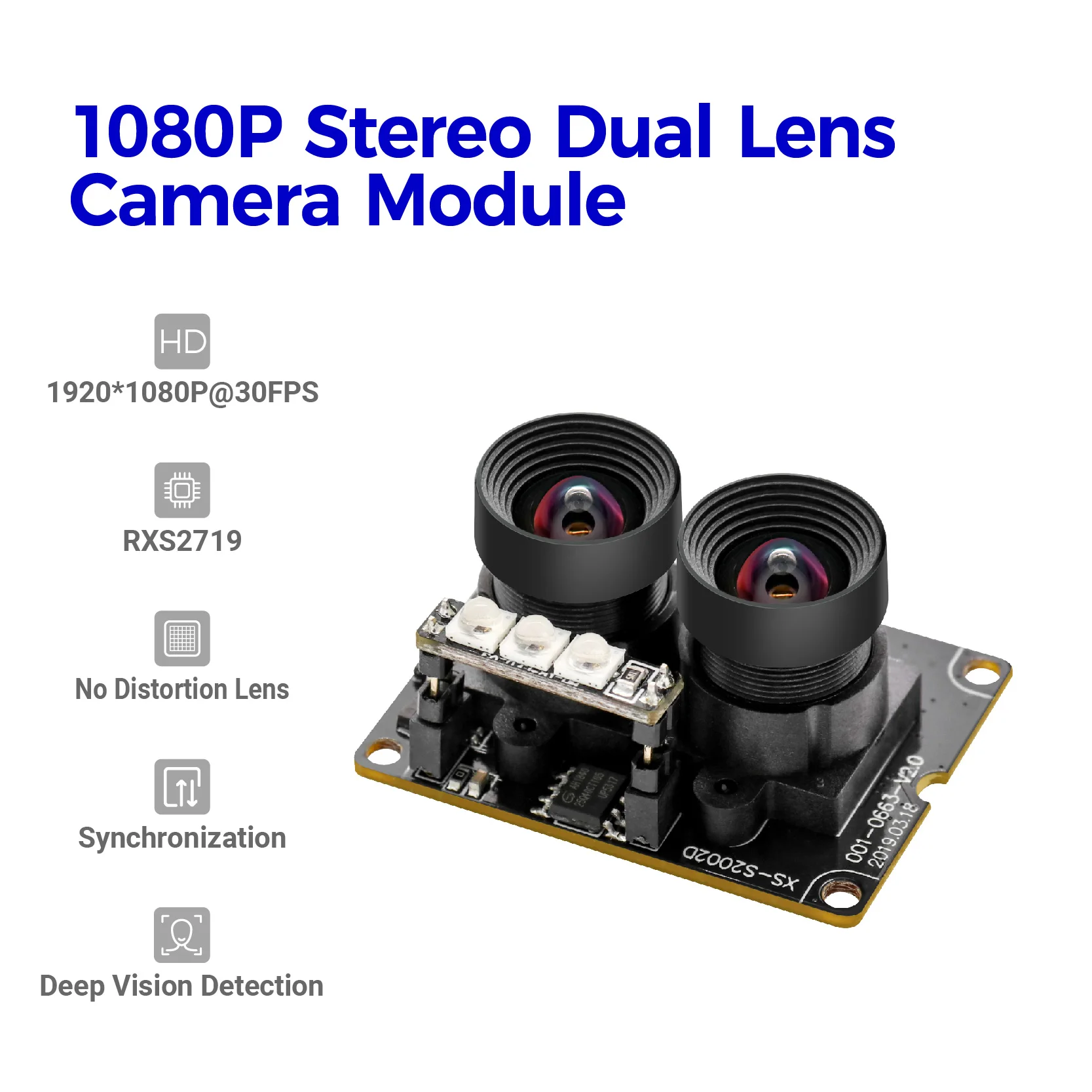 Customized Omnivision RXS2719  sensor 2MP 1080P Dual Lens Color & IR images USB2.0 face recognition Camera Module