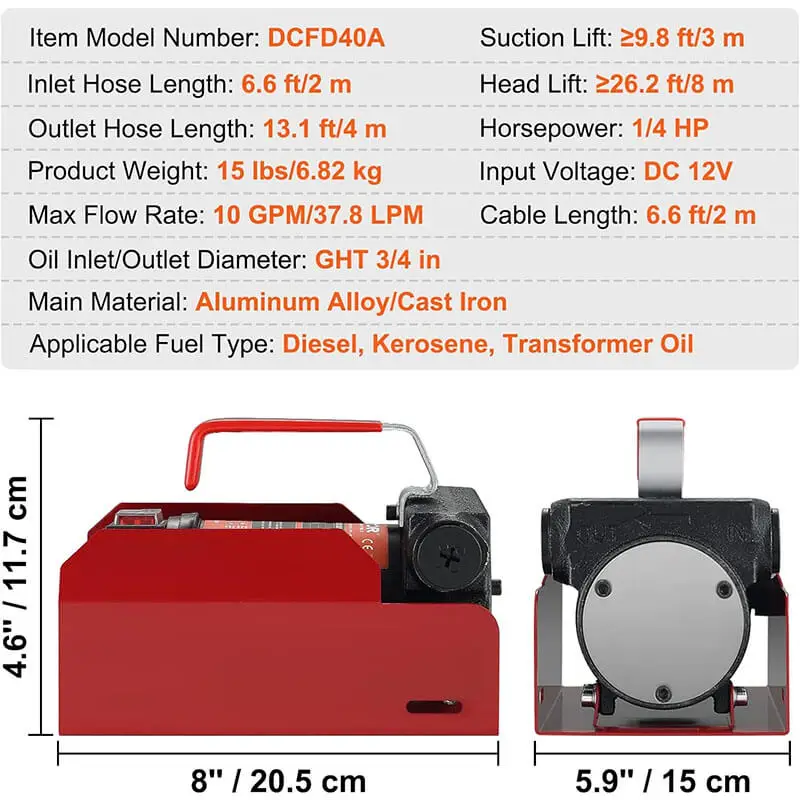 Portable DC12V/24V 40LPM Flow Rate Self Priming Electric Diesel Fuel Transfer Pump with Heavy Duty Cover