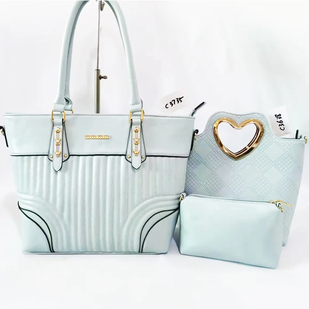 3PCS WOMEN FASHION EMBOSSED PATTERN HANDBAG SET