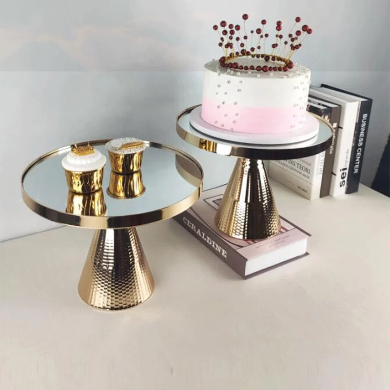 Mirror Cake Stand Set Round Plate mirror Tray for Wedding Birthday Party Decoration