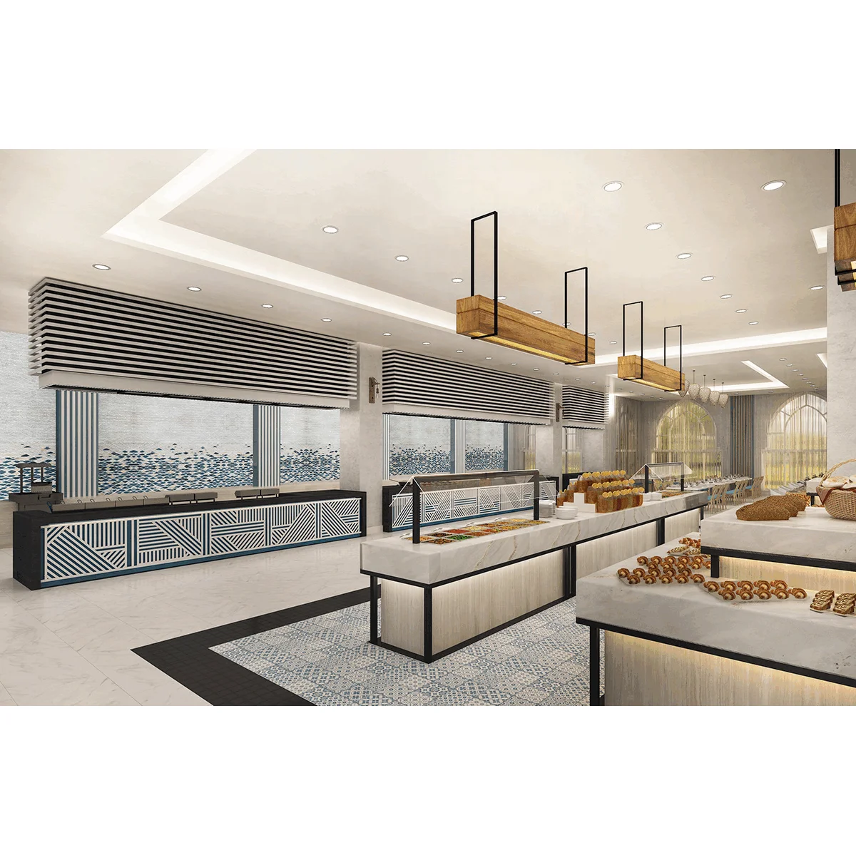 Modern Hotel Breakfast Area Design Customized Hotel Buffet Counter Restaurant Buffet Table for Sale