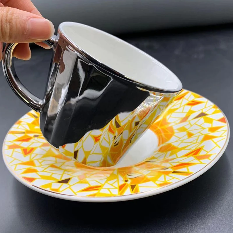 
Предмет звезды с позолоченным ободом керамическая чайная кофейная кружка тарелка набор чашек эспрессо зеркальные чашки и блюдца 