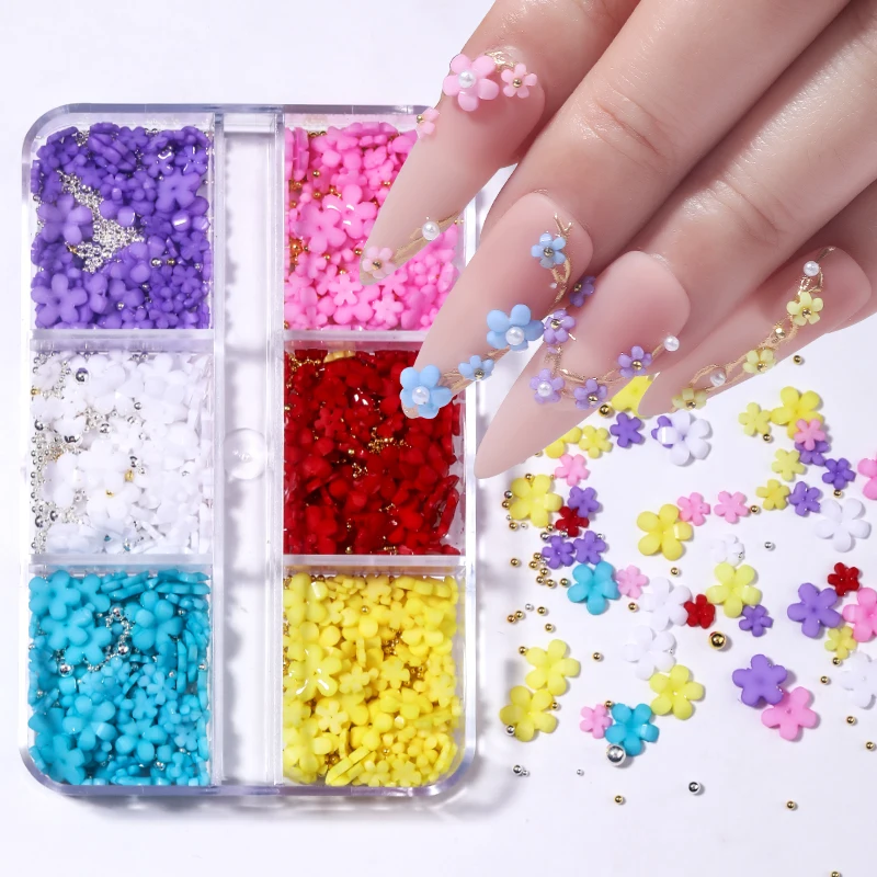 Hot sell mini resin five petal flower handmade nails small flower three-dimensional fingertip disc nail art nail art rhinestone