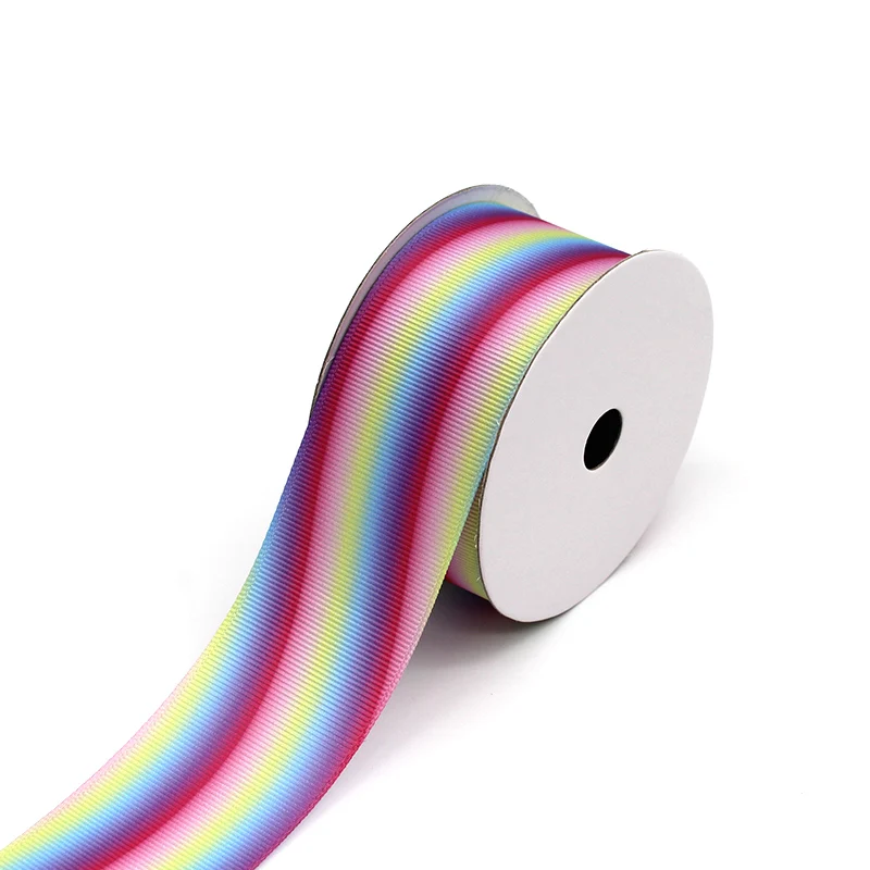 Gradient yarn-dyed ribbon printing custom pattern gift clothing packaging polyester silk ribbon