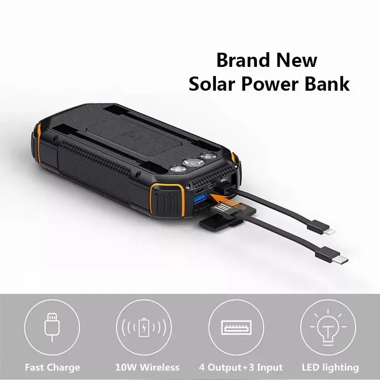 wireless Camping Solar Power Bank 20000mah Portable Cell phone charger with Led flashlight