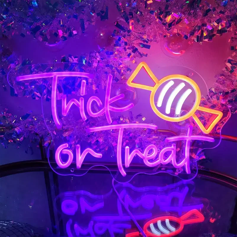 Adjustable LED Neon Lights Festive Halloween Decor Trick Treat Wall Art Home Bars Salons Cafes Porches Front Doors USB Powered