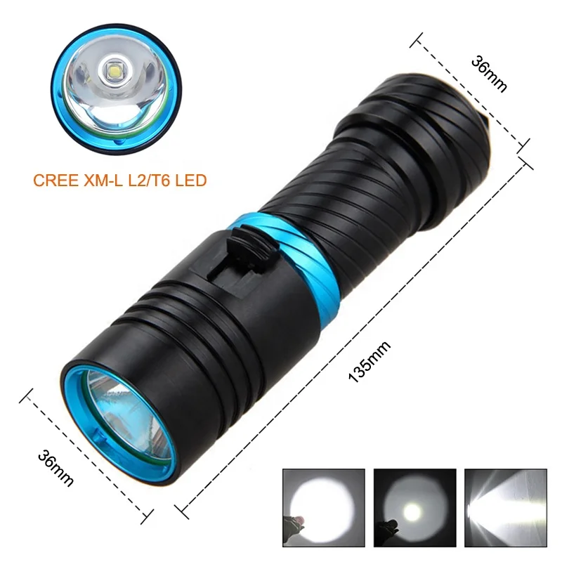 mini led diving Light Torch 1000LM XM-L2  spearfishing yellow color beam 18650 26650 rechargeable dive light flashlight
