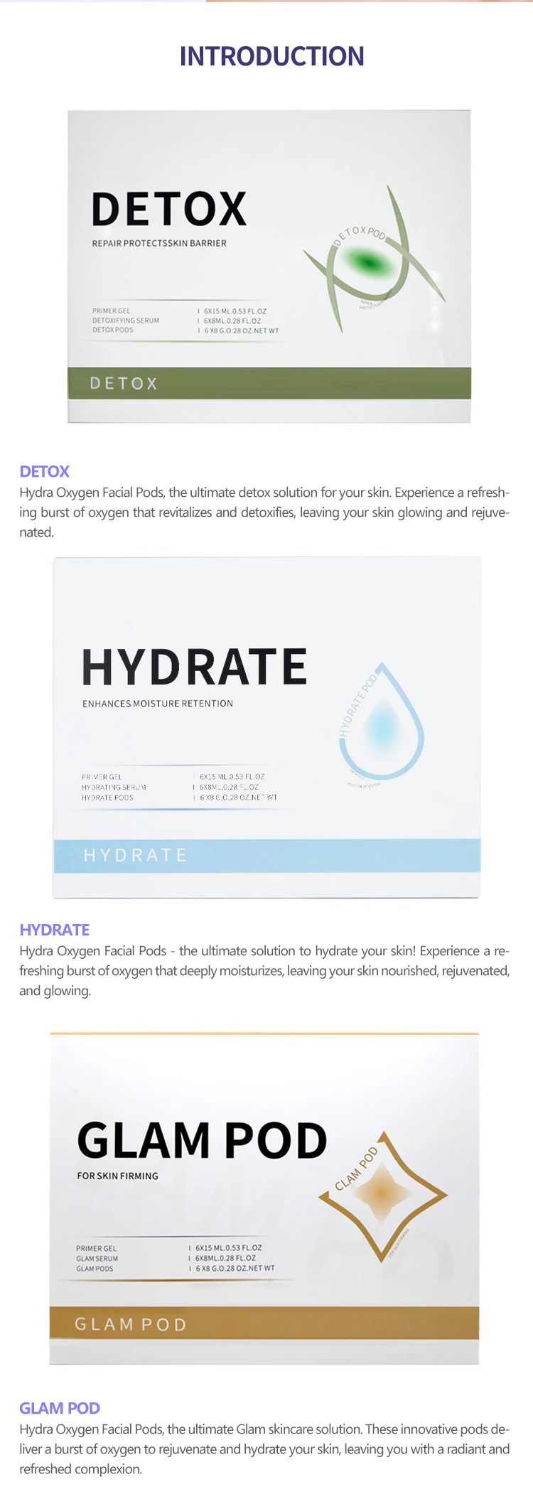 New Arrival Detox Hydrate Co2 Oxygen USA Hot Skin Exfoliation  Elastin Regeneration Product Skin Whiten Product Skin Care Set