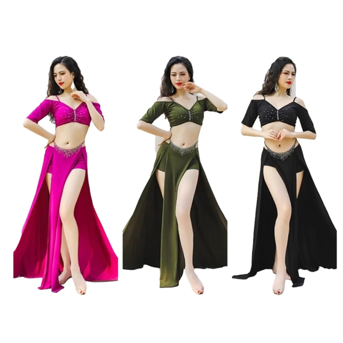 Belly Dance Costume Set for Women Chiffon Belly Dancing Skirt and Tops Sexy Dancing Dress Outfit One Size