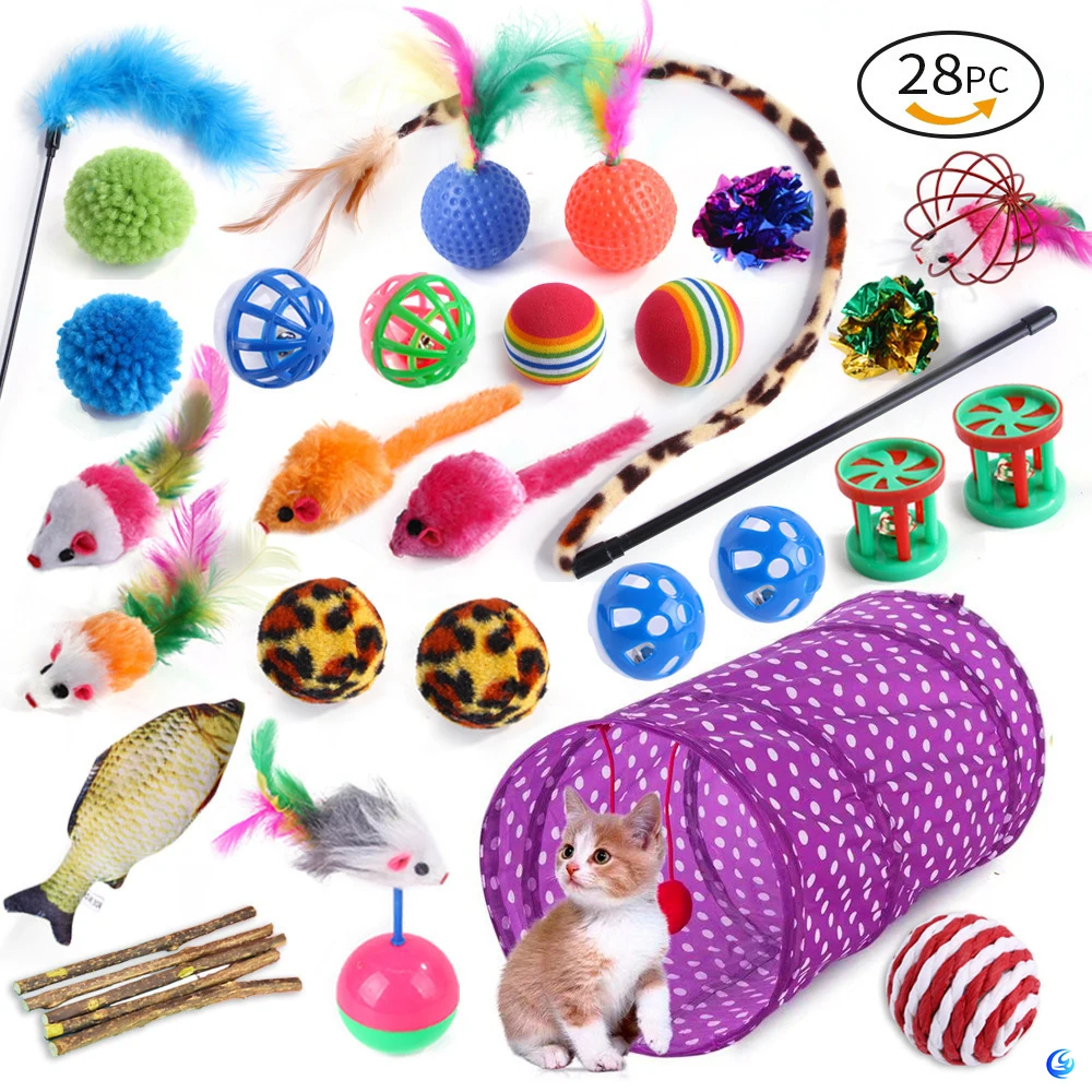 Factory Directly 10-28 Packs Mouse Cat Toy Interactive Pet Cat Toy Set Cat Tunnel Foldable