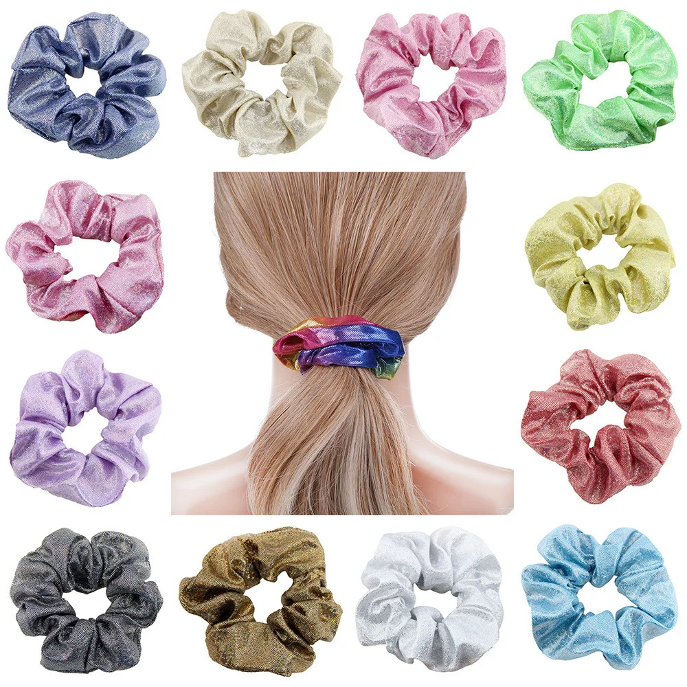 Gold 12 Colors Shiny Metallic Luxury Large Oversized Hair Accessories Tie Elastic Hair Bands Glitter Hair Scrunchies