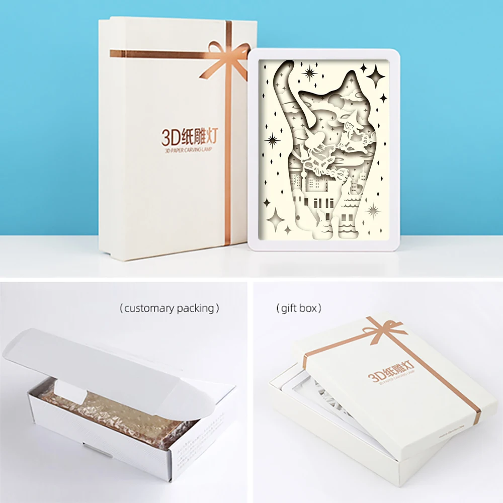 Halloween 2023 Cute Cat and Witch Shadow Box Frames Kids Night Light Custom Picture Frame 3D LED Lamp For Kids Room Decor