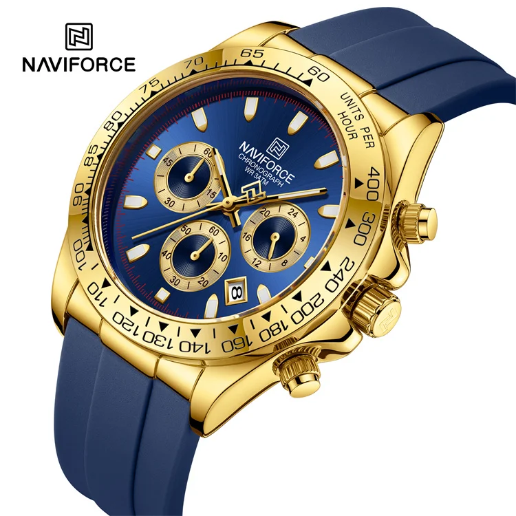 NAVIFORCE 8054 GBEBE новые кварцевые часы с хронографом для мужчин Роскошные спортивные наручные большим циферблатом заводским логотипом