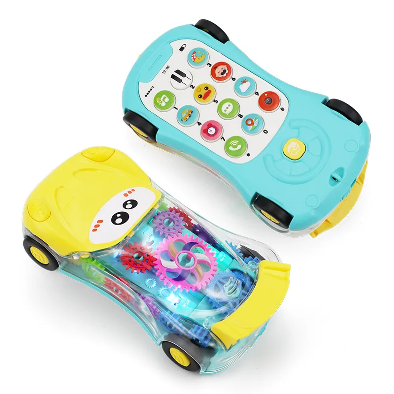 New early education light music transparent car plastic cell baby toy mobile phone for kids