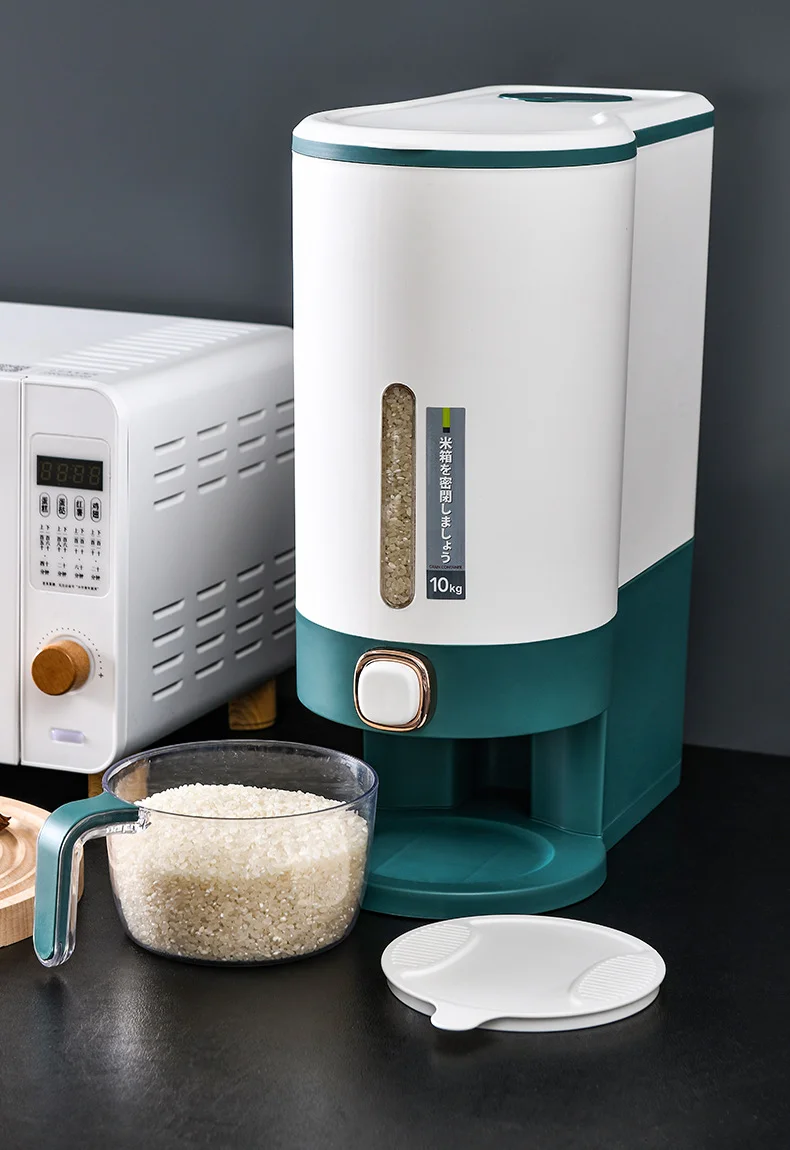 10kg Premium Plastic BPA-Free Large Capacity Cereal Grain Dry Food Storage Box Rice Dispenser with Measuring Cylinder
