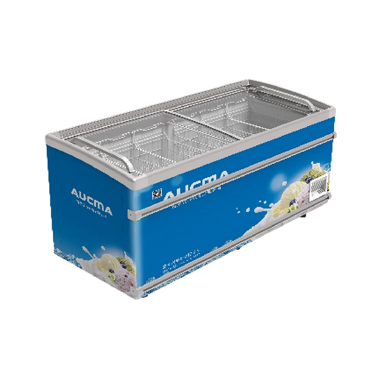 Цена по прейскуранту завода-изготовителя Aucma Sd-702 плоское закаленное стекло раздвижные двери шкафа витрина холодильная камера для мороженого интегрированный морозильник