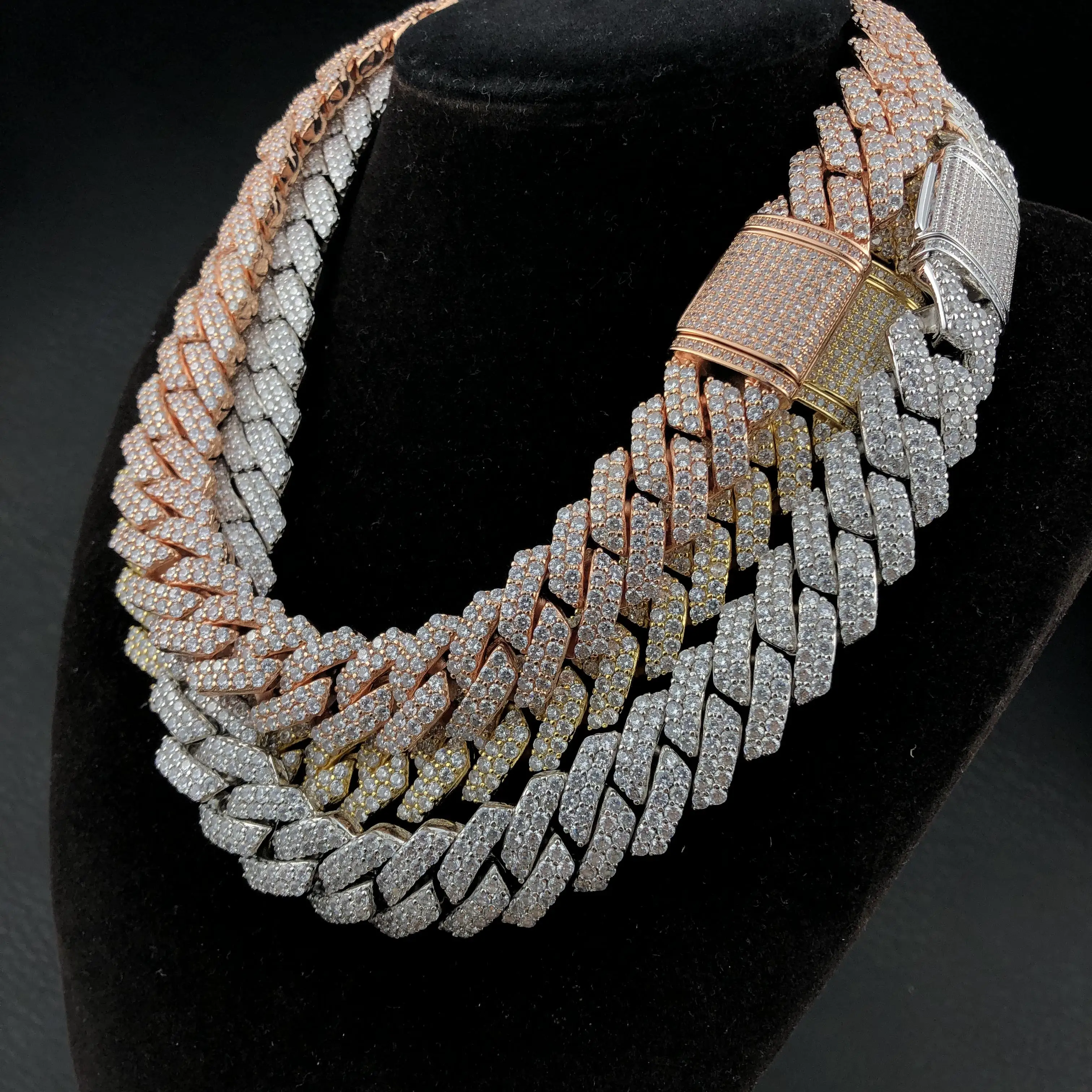 YSS Jewelry big wide Hip Hop AAA CZ Stone Bling Iced Out Prong Link cuban chain