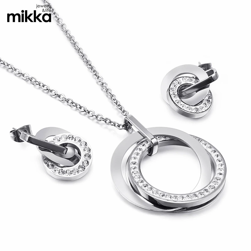Lady Stainless Steel Jewelry Wedding Gift 18K Gold Dubai Jewelry Set Zircon Charm Necklace Earring Jewelry Set