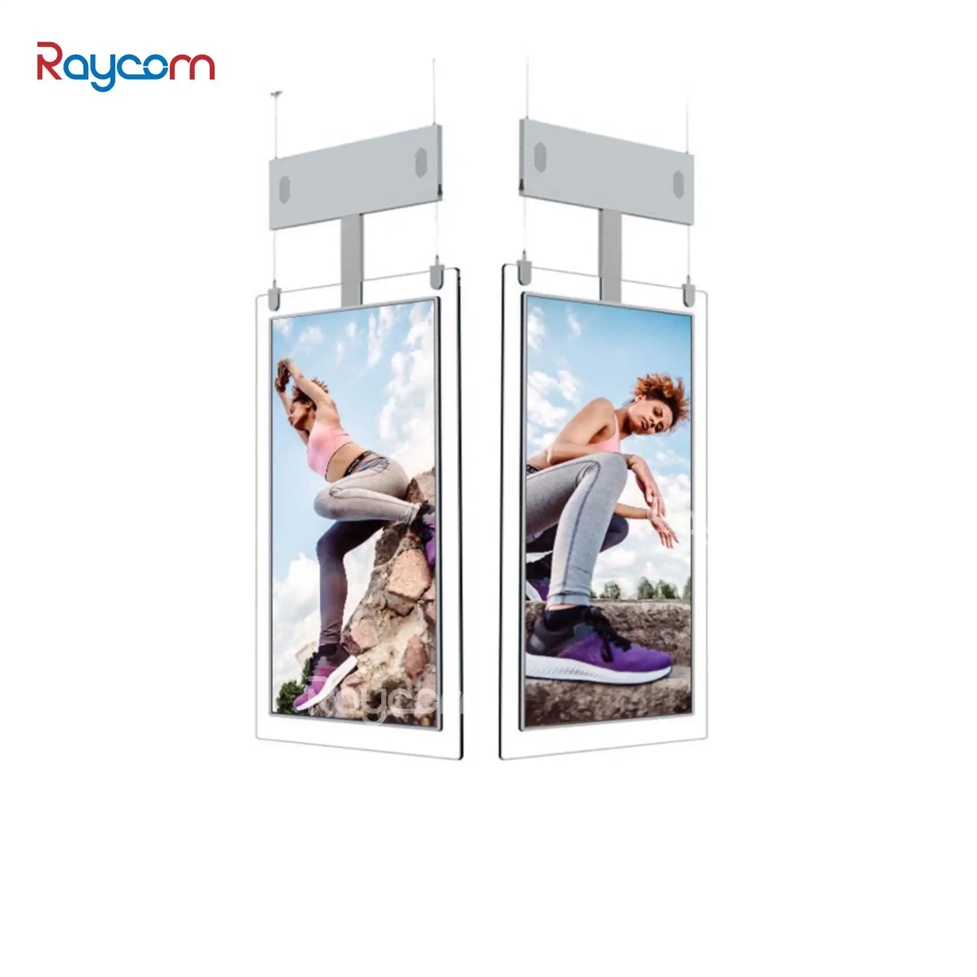 Low Price 55 inch Ceiling Mounting High brightness Indoor Transparent LCD Screen Advertising Double Sided Digital Signage
