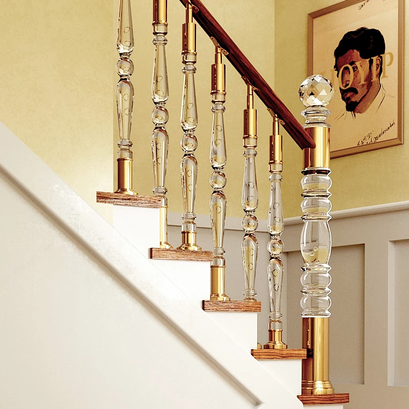 High performance acrylic stair balustrades stairs handrail luxury ballustrade Pmma Acrylic Crystal staircase column