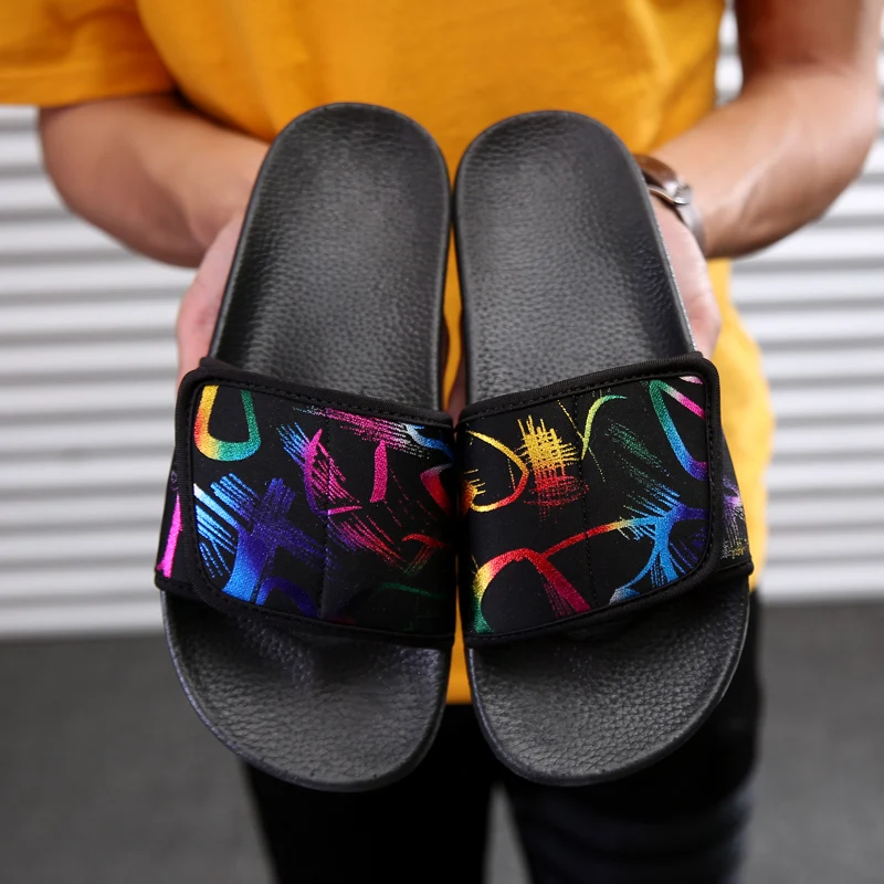 Custom Fashion Comfortable PU Soft Men Black  Footwear Slippers Sandal Slide