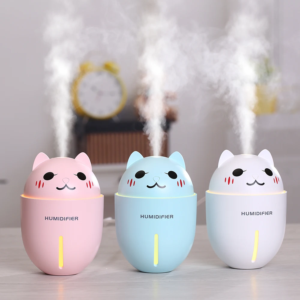 3D unique cats Pet 300ml USB Air Humidifier Ultrasonic Cool-Mist Mini Humidifier With LED Light Mini USB Fan 3 in 1