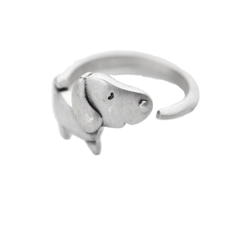SR104-300 Halo girls 925 sterling silver open size lovely animal brushed puppy dog ring