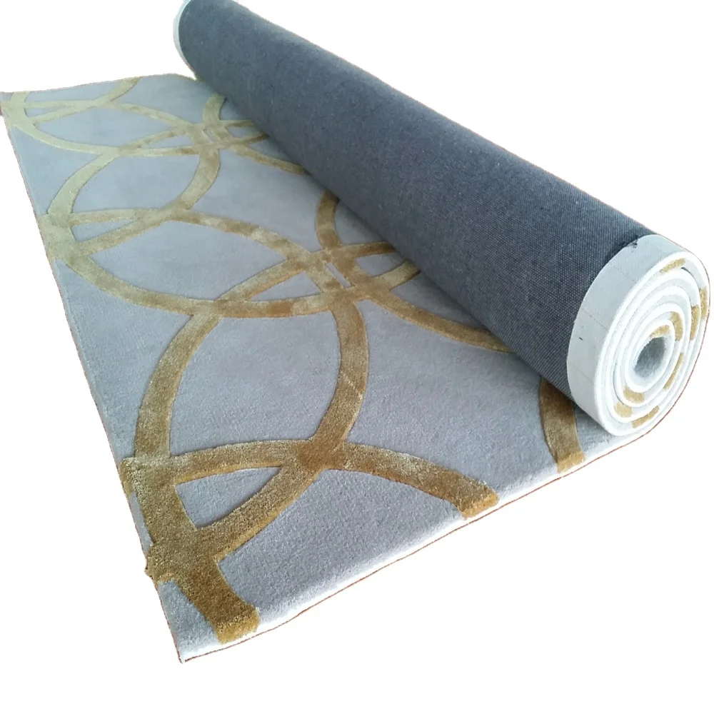 high quality hand made carpet gold and grey carpet rug with wool silk carpet from China